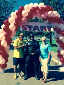 Jim. Batman, and mother-in-law Audrey at the starting line