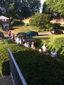 Estate sale line at 7:55 AM on Saturday morning